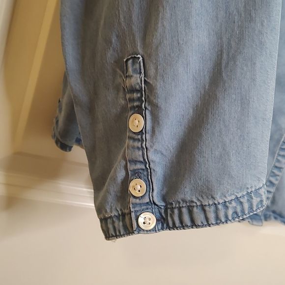 Kate Hill Denim Split Neck Long Sleeve Button Down Shirt Vintage - Picture 7 of 8